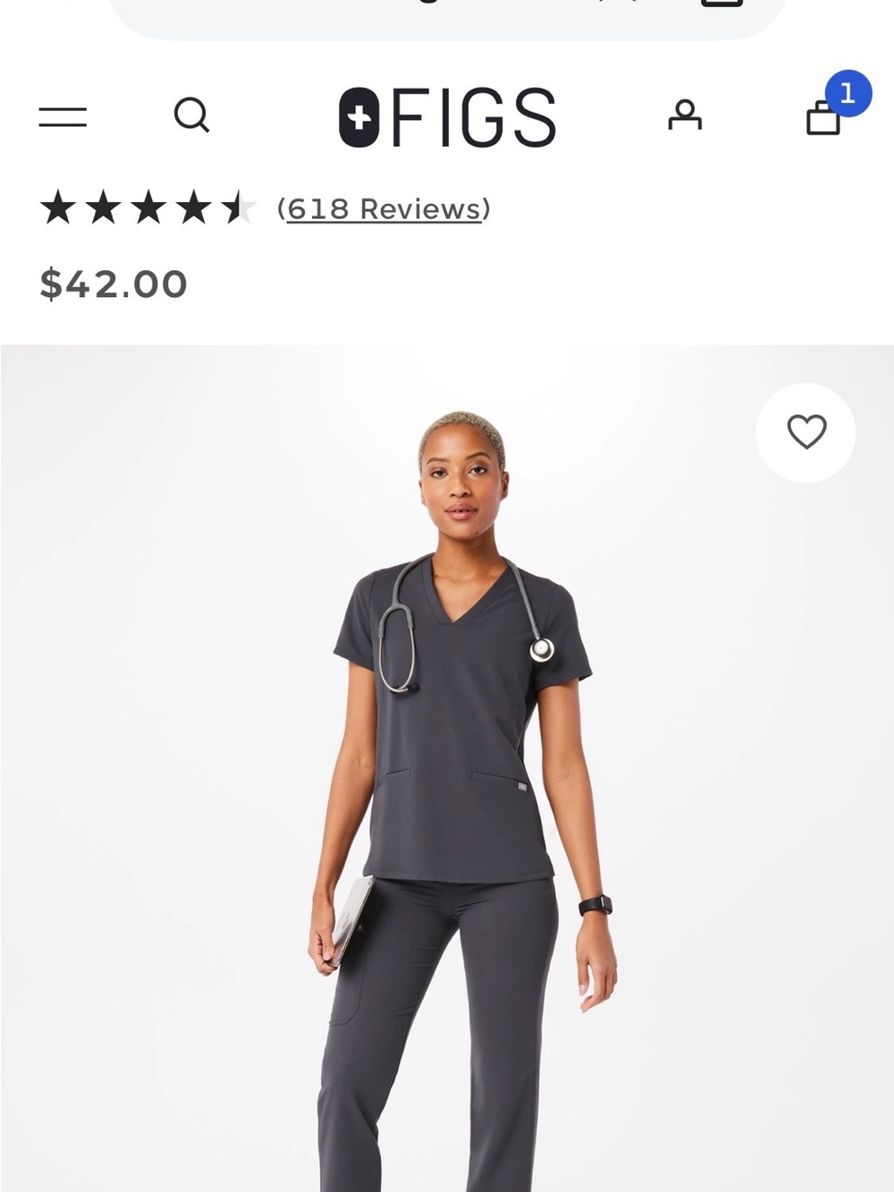 FIGS  Casma Women's Short-Sleeve V-Neck Scrub Top in Charcoal Gray XL